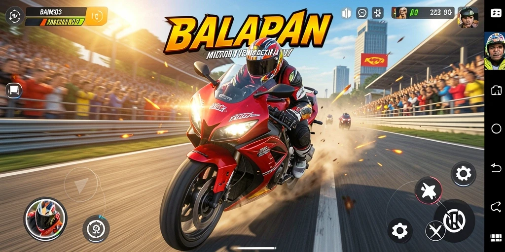 Tampilan gameplay seru dengan balapan motor yang mendebarkan.