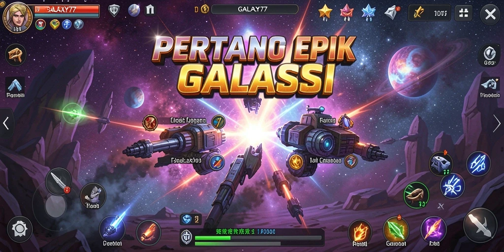 Tampilan gameplay GALAXY77 yang mendebarkan di arena pertarungan.