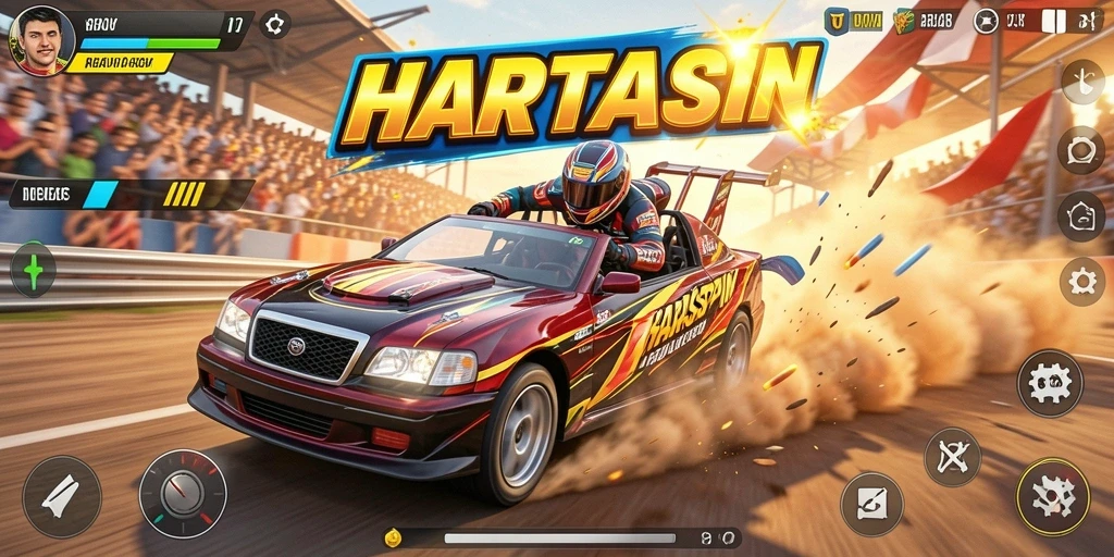 Tampilan gameplay Racing HARTASPIN dengan mobil dan trek yang menantang.