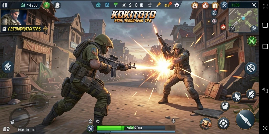 Tampilan gameplay seru KOKITOTO dengan aksi pertempuran intens.