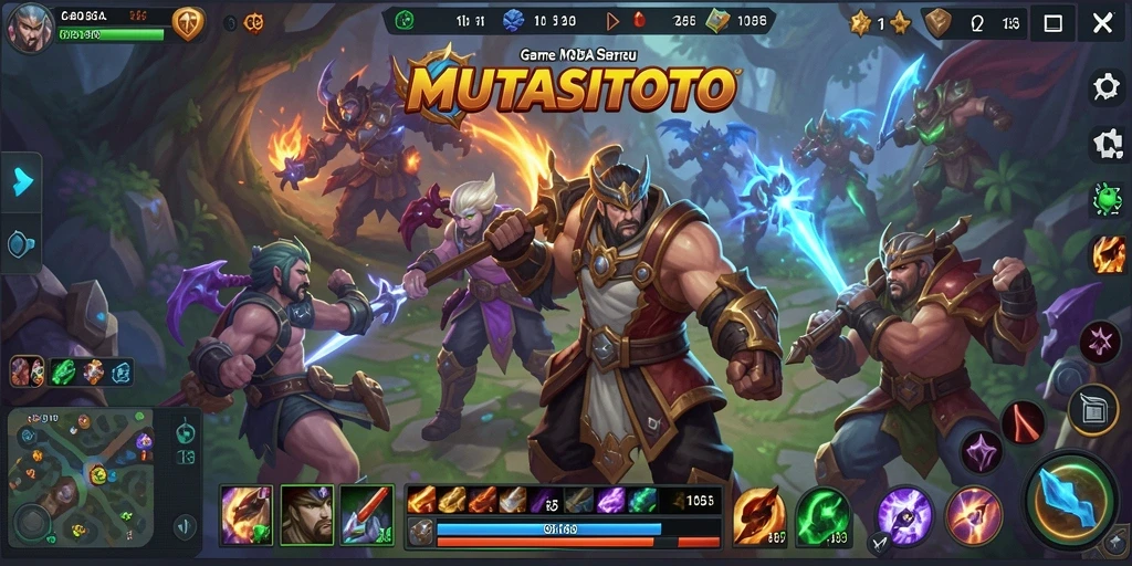 Tampilan aksi intens dalam gameplay MUTASITOTO di arena MOBA.