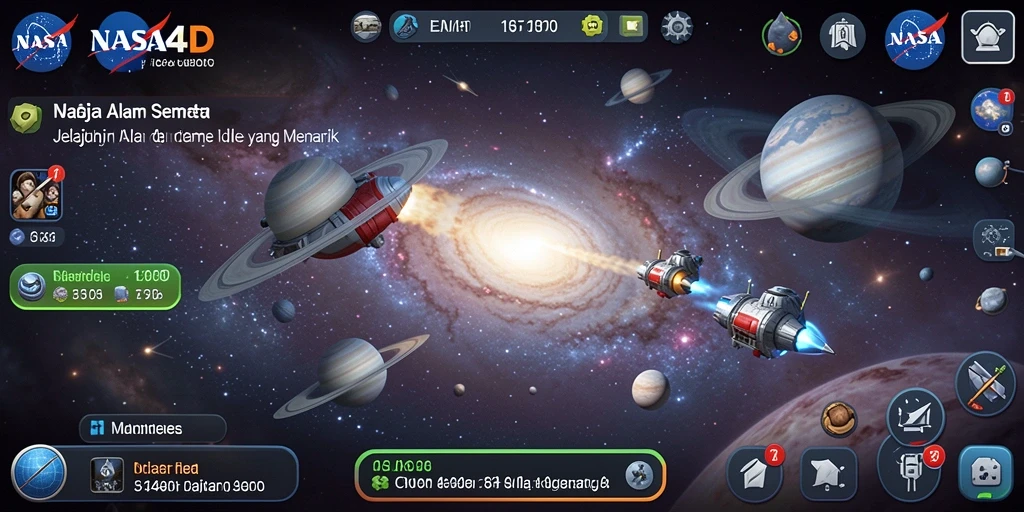Tampilan gameplay <strong>NASA4D</strong> dengan stasiun luar angkasa yang berkembang.