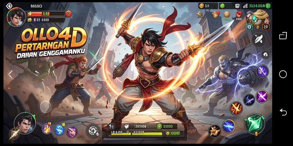Tampilan utama gameplay pertarungan OLLO4D yang mendebarkan.