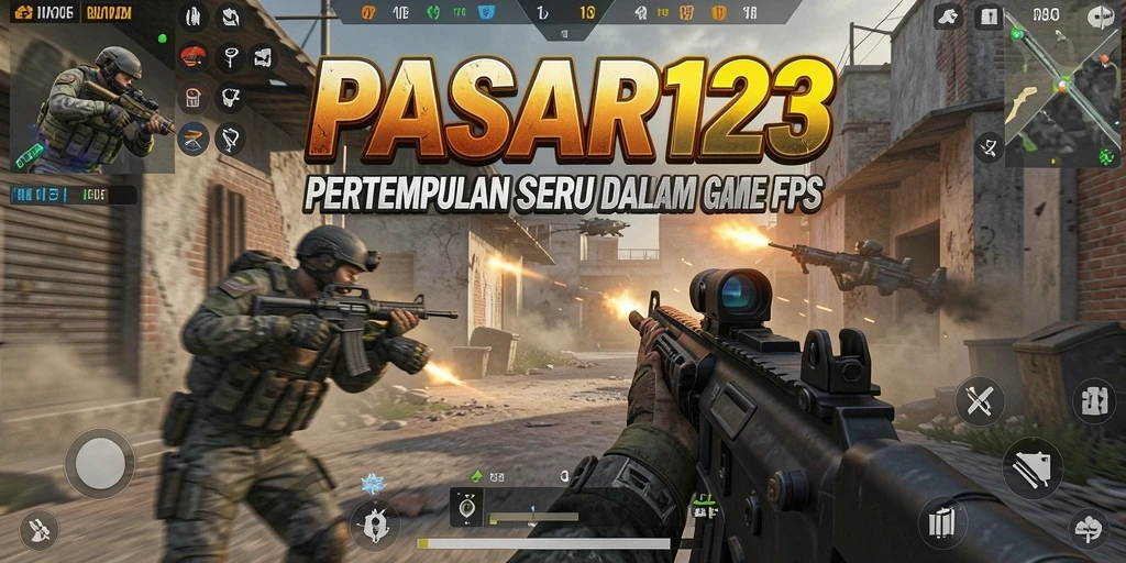 Screenshot utama PASAR123 memperlihatkan momen mendebarkan pertempuran FPS yang seru.
