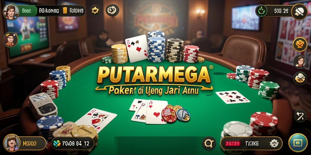 Screenshot PUTARMEGA menampilkan pemain bersaing di meja poker virtual.