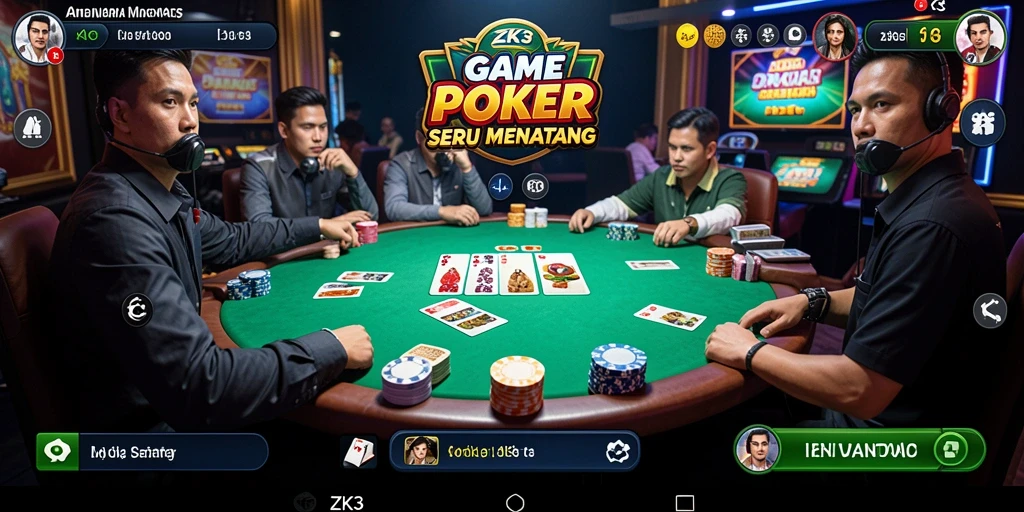 Screenshot gameplay ZK3 yang menunjukkan aksi poker yang seru.