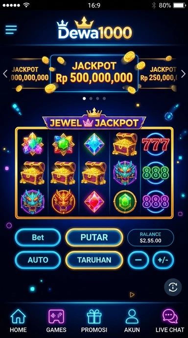 Tampilan antarmuka pengguna dewa1000 yang intuitif.